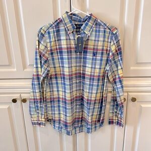 NEW Ralph Lauren button down, size L (14-16). Multi color.